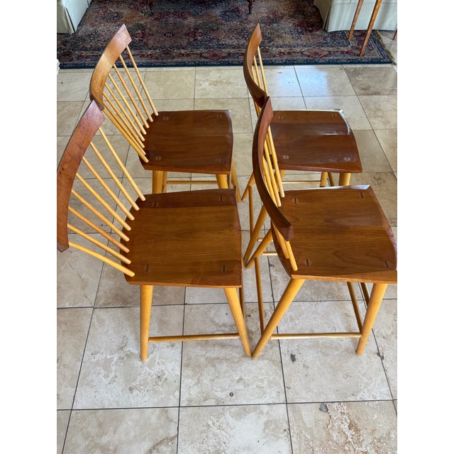 Thomas Moser Cabinet Makers of Auburn Maine signed Luis Reynoso, maker Fine woodworking, Eastward Bar Stools (4) no nail...