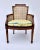 Louis XVI style faux bamboo caned curved occasional chair with new custom cushion in exquisite Scalamandre "Lampas Exotic...
