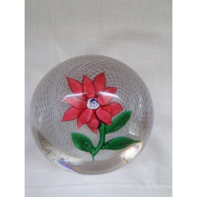 Mid 19th Century Antique New England Glass Company Pink Poinsettia Latticinio Paperweight For Sale - Image 5 of 5