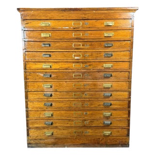 Antique OverSized Pine 12 Drawer Map Flat File Cabinet For Sale