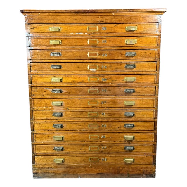 Antique OverSized Pine 12 Drawer Map Flat File Cabinet For Sale
