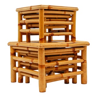 Mid-Century Modern Japanese Bamboo Nesting Tables, Japan, 1950s, Set of 5 For Sale