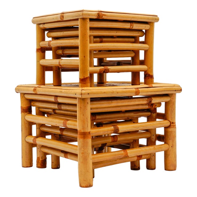 Mid-Century Modern Japanese Bamboo Nesting Tables, Japan, 1950s, Set of 5 For Sale