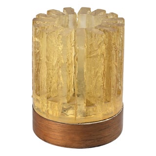 Ice-Effect Resin Lamp with Wooden Base, Italy, 1970s For Sale