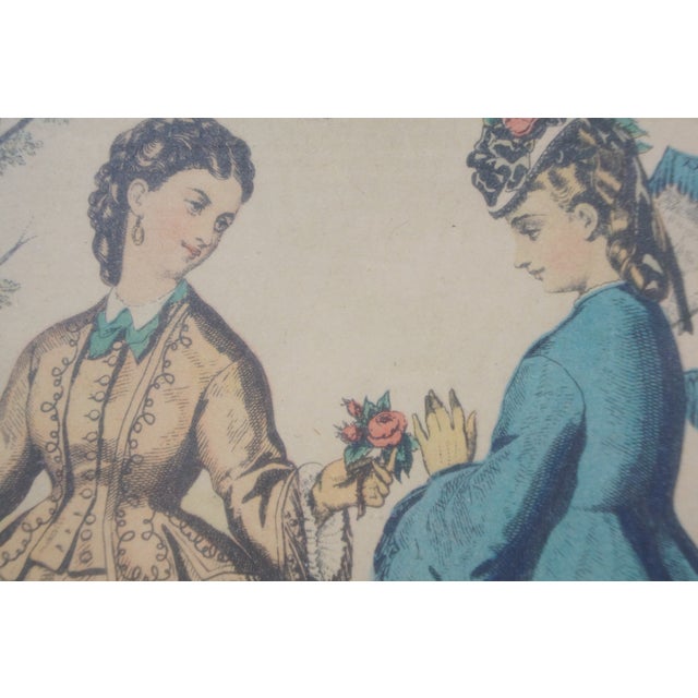 Blue 2 Antique La Mode Illustree Fashion Etching Prints Leroy Paris France 11" For Sale - Image 8 of 12