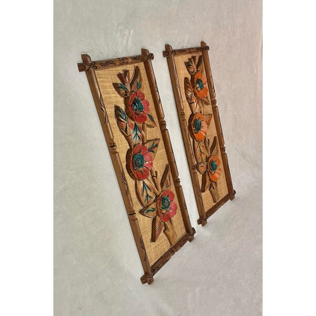 Pair of vintage classic Mid Century Tiki bar, Hawaiian/Polynesian pop, tropical exotic decor, hand-carved wooden floral...