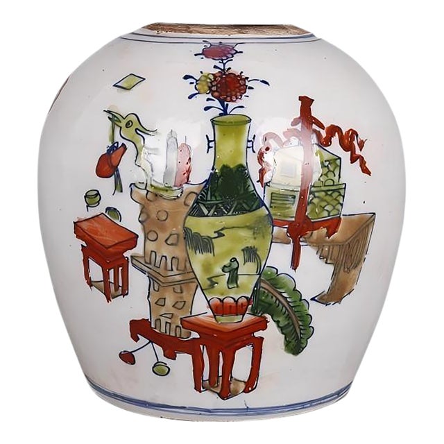 Chinese Vintage Ceramic Pot,Famille Verte Porcelain Tea Jar Hand Painted Flowers Pattern For Sale