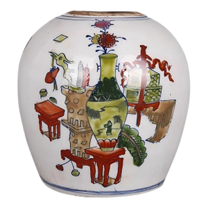 Chinese Vintage Ceramic Pot,Famille Verte Porcelain Tea Jar Hand Painted Flowers Pattern