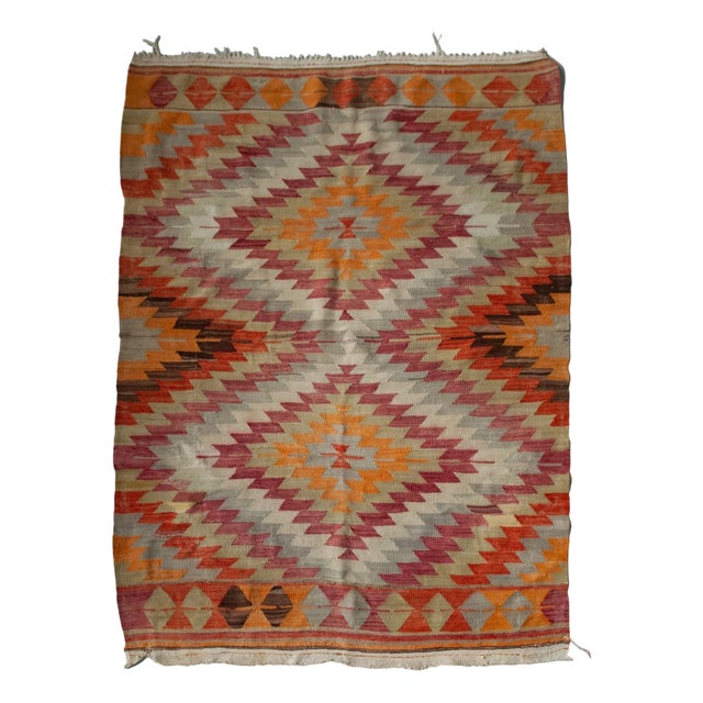 Geometric Anatolian Kilim Rug, 1920s For Sale