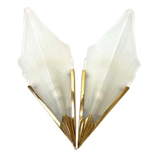 Art Deco Style Triangle Glass Brass Wall Lights Sconces, Sweden, 1980s, Set of 2 For Sale