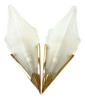 Art Deco Style Triangle Glass Brass Wall Lights Sconces, Sweden, 1980s, Set of 2