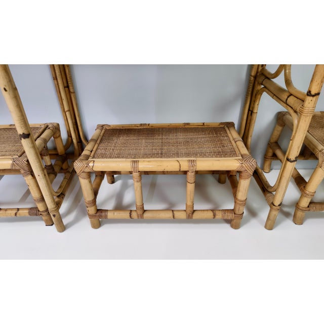 Postmodern Bamboo Bookcase with Smoked Glass Shelves attributed to Vivai Del Sud, Italy, 1970s, Set of 5 For Sale - Image 12 of 18