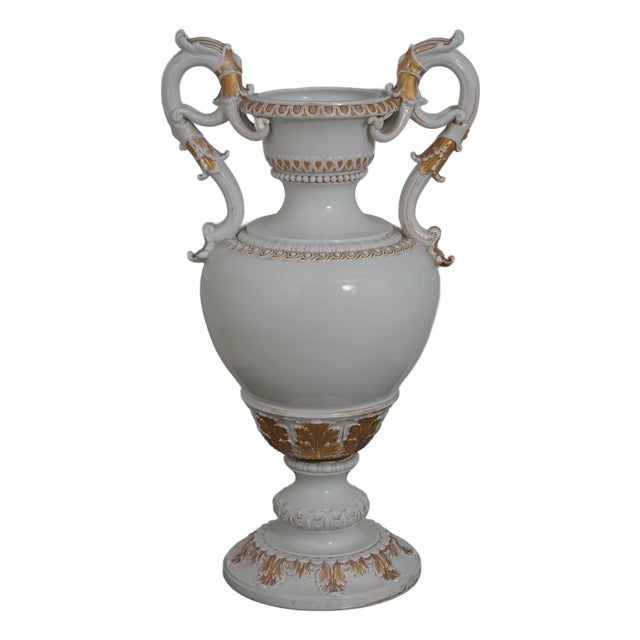Meissen Vintage White & Gold Neoclassical Porcelain Urn Vase For Sale