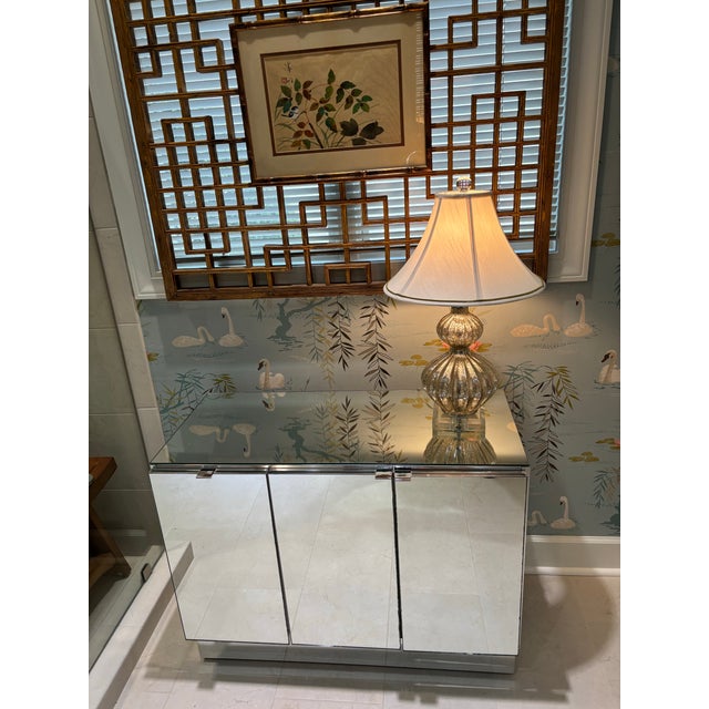 Mid-Century Modern 1960s Attributed to Ello Mirror and Chrome 3-Door Credenza For Sale - Image 3 of 12