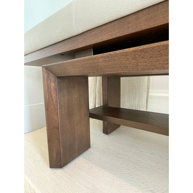 Wood Barbara Barry for Baker New Bench Press in Gray Faux Leather, Antique Brass and Walnut For Sale - Image 7 of 12