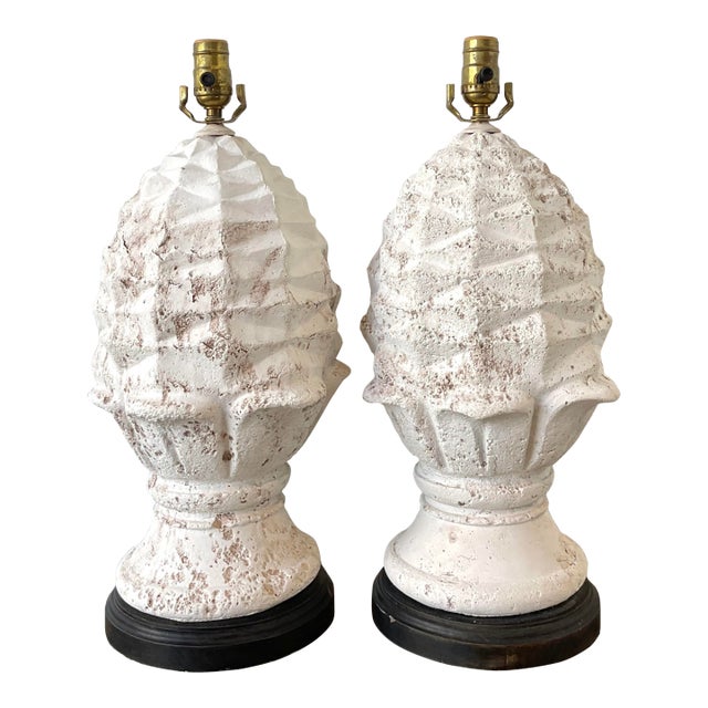 Vintage Plaster Artichoke Lamps - A Pair For Sale
