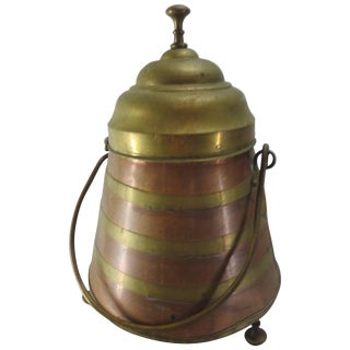 French Copper and Brass Arts & Crafts Footed Vessel With Lid For Sale