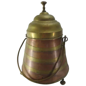 French Copper and Brass Arts & Crafts Footed Vessel With Lid