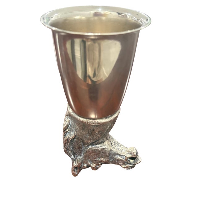 A striking vintage Gucci equestrian stirrup cup featuring a sculptural horse head with finely modeled facial features,...