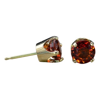 Ladies 14K Spessartite Garnet Stud Earrings, 2 Pieces For Sale