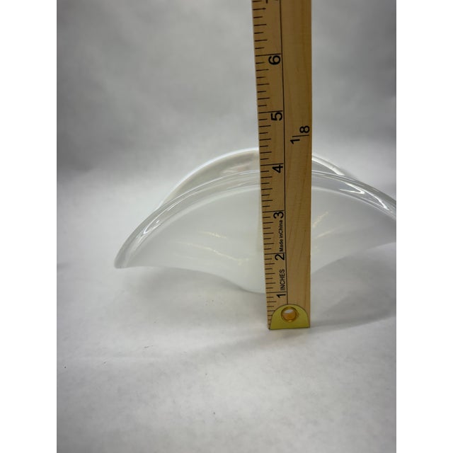 Glass 1960s Mid-Century Modern Murano-Style Freeform Clear & White Cased Art Glass Dishes - Pair For Sale - Image 7 of 10