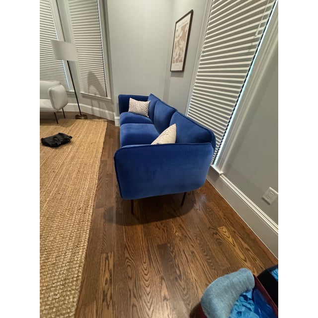 Attributed to Mika Tolvanen Nakki Velvet 3-Seat Sofa in Cobalt Blue – Estonian Design For Sale In Boston - Image 6 of 6