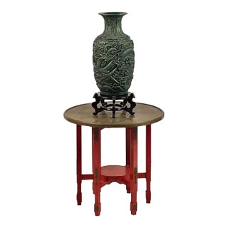 1970s Chinese Lacquer and Bronze Table & Green Dragon Vase the Style of Tony Duquette- 2 Pieces For Sale