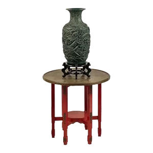 1970s Chinese Lacquer and Bronze Table & Green Dragon Vase the Style of Tony Duquette- 2 Pieces