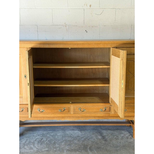 In Style of Henning Kjærnulf Oak Sideboard Credenza With Carved Doors and Four Drawers Danish Mid-Century Modern 1970s For Sale - Image 12 of 12