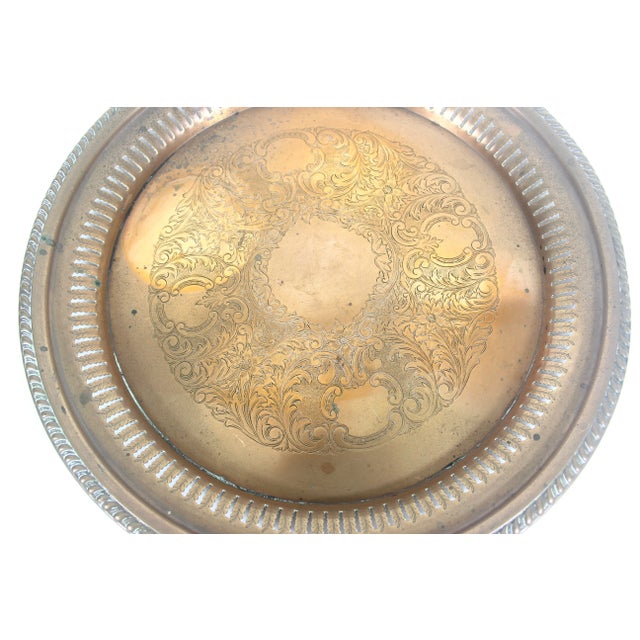 Copper Vintage Copper Drinks Tray With Embossed Floral Pattern Pierced Sides and Rope Edge Detail Heavy Patina For Sale - Image 8 of 8