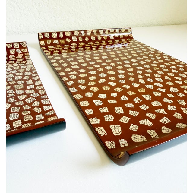 Contemporary Eggshell Lacquer Jean Dunand Style Tray Set For Sale - Image 3 of 10
