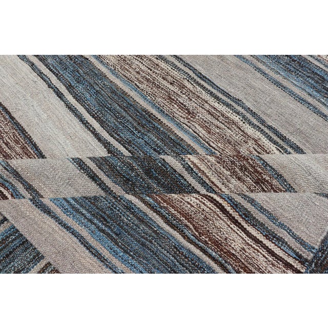 Flat-Weave Kilim Rug by Keivan Woven Arts, Brown, Blue, and Cream 8'3 X 11'3 For Sale - Image 12 of 13