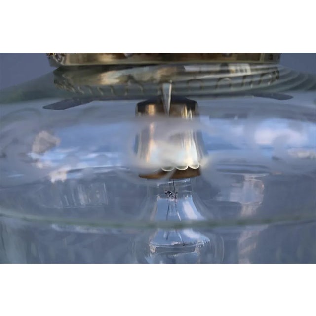 Gold Italian Brass and Engraved Crystal Lantern Ceiling Lamp, 1950s For Sale - Image 8 of 12