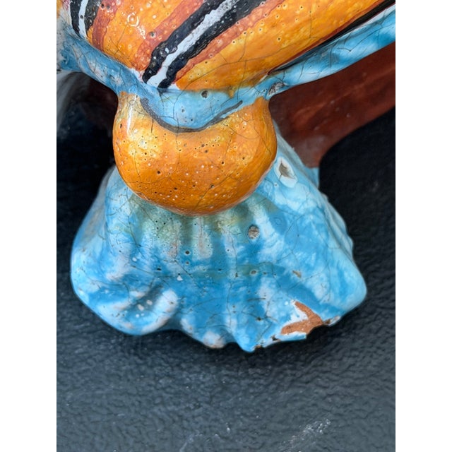 Monumental Italian Majolica Terracotta Mother Cat & Sleeping Kitten Sculpture on Striped Cushion, 22 Inches Wide For Sale - Image 10 of 12