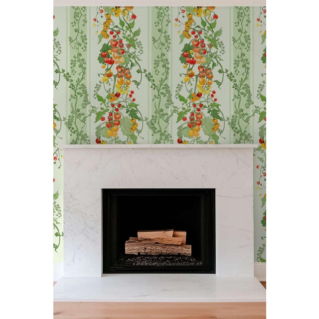 Not Yet Made - Made To Order Tomato Vine Stripe Grasscloth Wallpaper by House Party | Garden Green | 6 Yards For Sale - Image 5 of 12