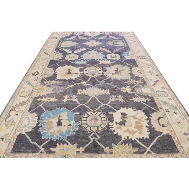 Modern Modern Turkish Oushak Gray Handmade Wool Rug With Allover Design For Sale - Image 3 of 8