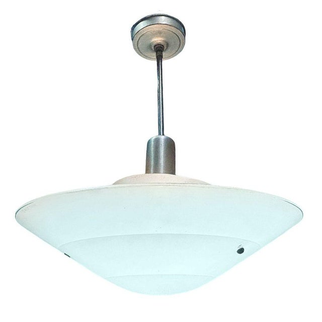 Art Deco Memphis Streamline Sky Blue Art Glass Chandelier Pendant Light by Three Zone For Sale - Image 3 of 11