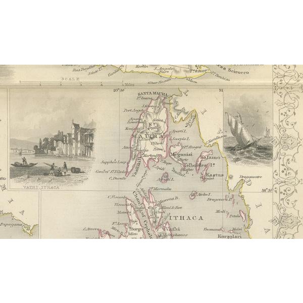 Map of British Mediterranean Territories with Images of Historic Sites, 1851 For Sale - Image 3 of 6