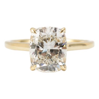 14k Yellow Gold 2.86ct Cushion Cut Lab Grown Diamond Hidden Halo Engagement Ring, Size 7.75 For Sale
