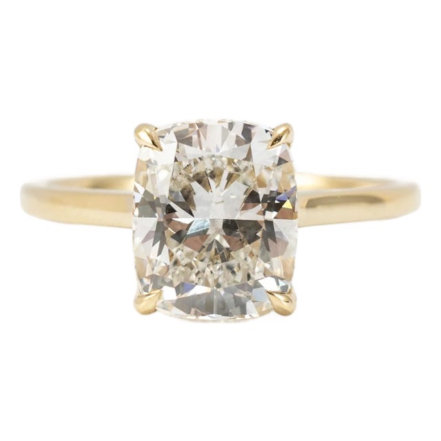 14k Yellow Gold 2.86ct Cushion Cut Lab Grown Diamond Hidden Halo Engagement Ring, Size 7.75 For Sale