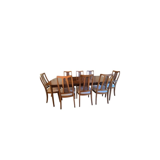 Mid 20th Century Mid 20th Century The Halle Bros Mid Century Modern Walnut Cane Back Dining Room Set 8 Chairs For Sale - Image 5 of 18