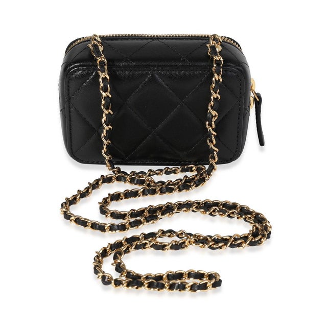 Contemporary Gold Quilted Metal & Black Lambskin Mini Vanity Bag For Sale - Image 3 of 8