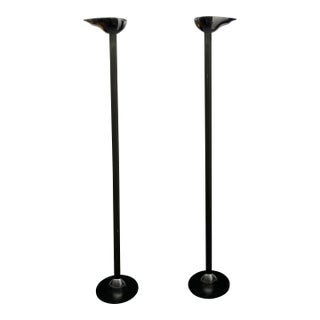 1980s Gianfranco Frattini Sculptural Scallop-Shape Shade Chrome Floor Lamps - a Pair For Sale