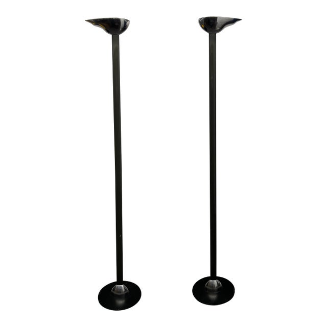 1980s Gianfranco Frattini Sculptural Scallop-Shape Shade Chrome Floor Lamps - a Pair For Sale