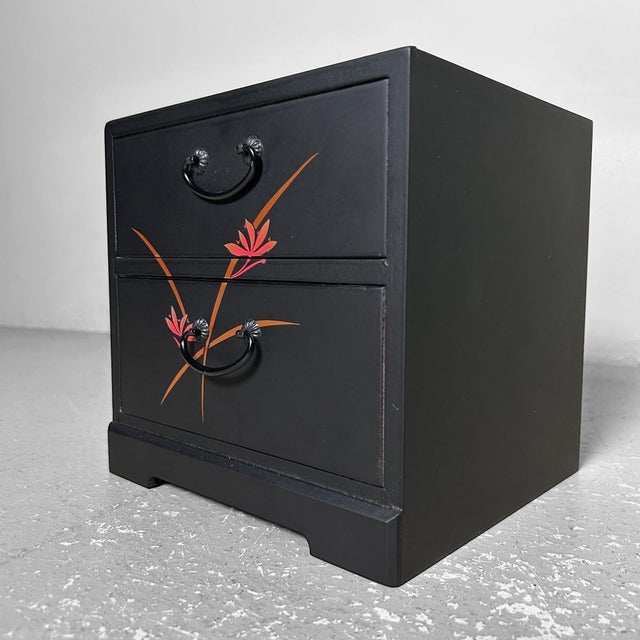 Black Lacquered Drawer Chest with Floral Pattern, Japan, 1980s For Sale - Image 8 of 11