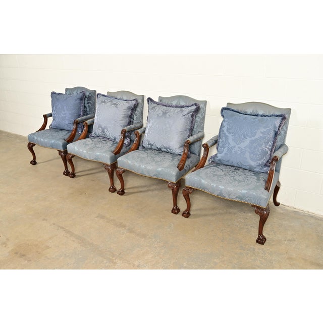 Kittinger Kittinger Chippendale Carved Mahogany Open Arm Library Chairs | Set of Four For Sale - Image 4 of 18