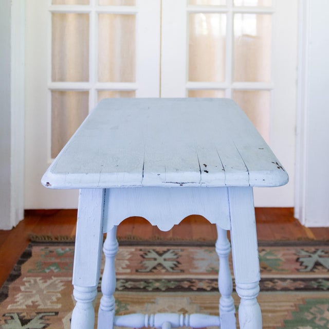 Early 20th Century Blue Painted Scalloped American Farmhouse Side Table For Sale - Image 15 of 18