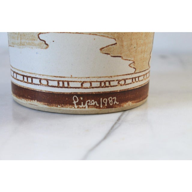 Farmhouse 1980's Studio Art Pottery Vase / Bird Motif For Sale - Image 3 of 10