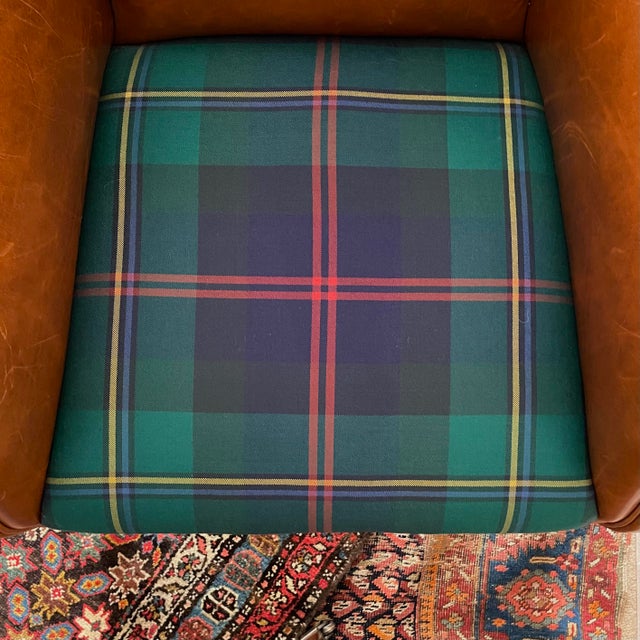 Ralph Lauren Custom Leather & Wexford Plaid Hepplewhite Wing Chairs a