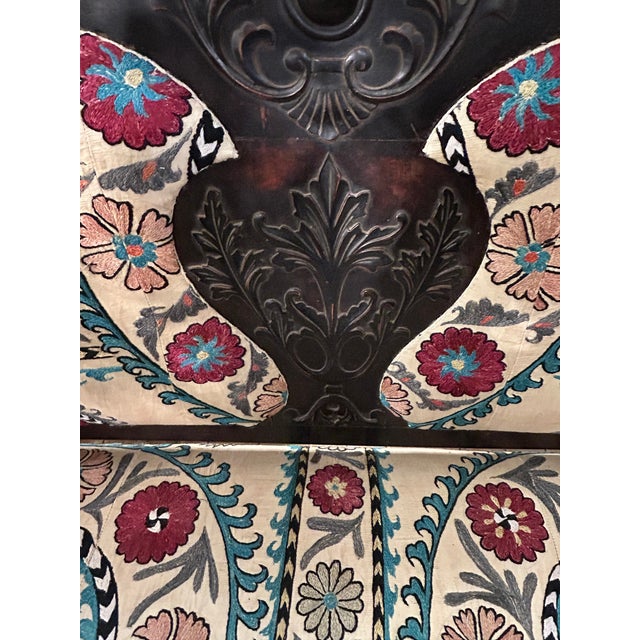 Antique Victorian Style Carved Mahogany Loveseat With Suzani Textile Upholstery For Sale In Philadelphia - Image 6 of 18